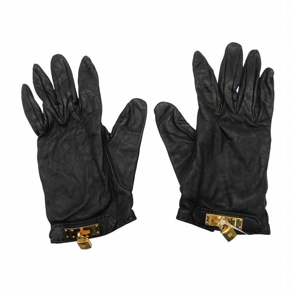 Hermes Leather Gloves Kelly Cadena 7 Black Gold