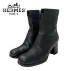 Hermes Flats Boots Short Shoes Leather Black Stitching