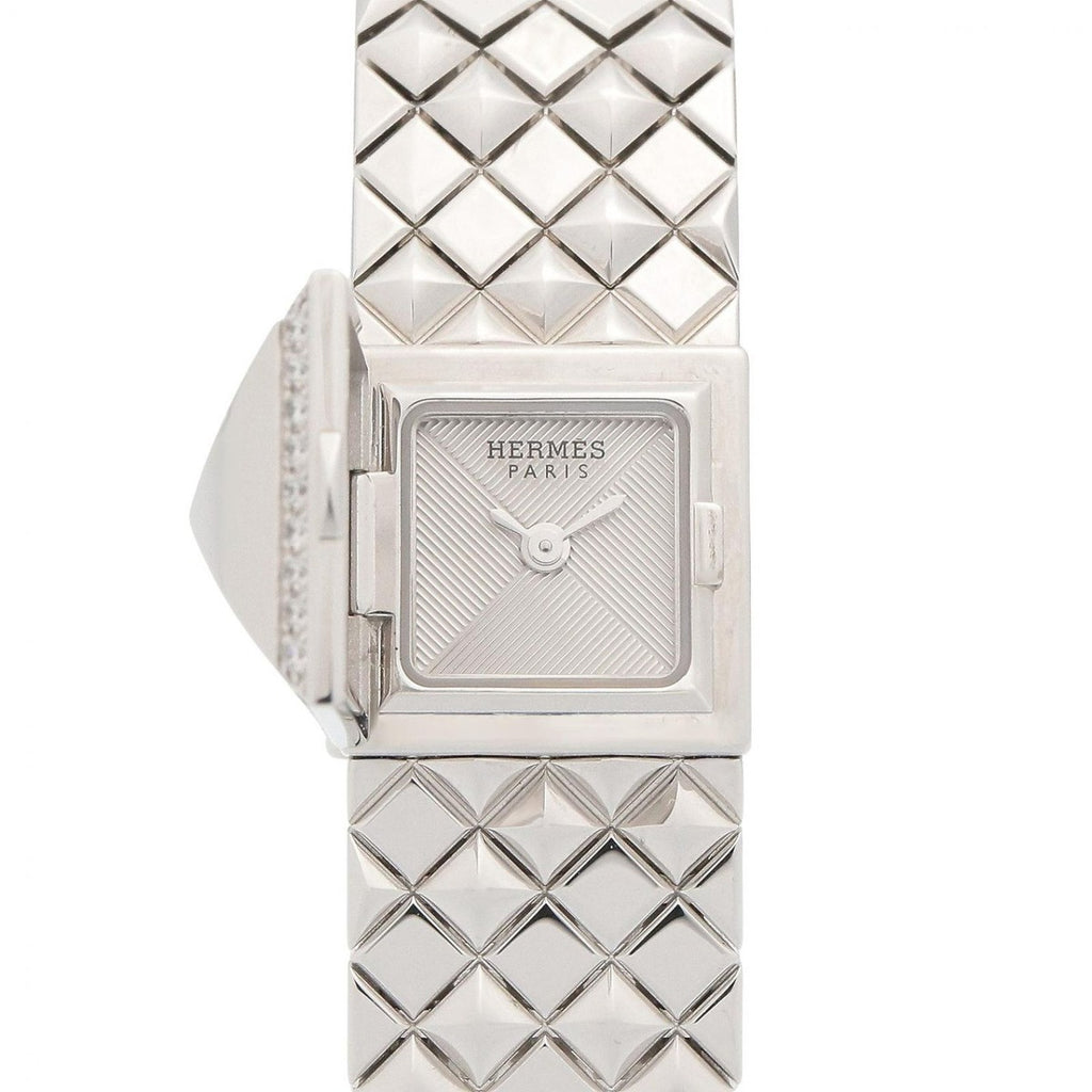 Hermes Watch Medall Mini Silver 18K White Gold