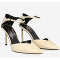 Saint Laurent Patent Anja 85 Ankle Strap Pointed Pumps 37 Coquille