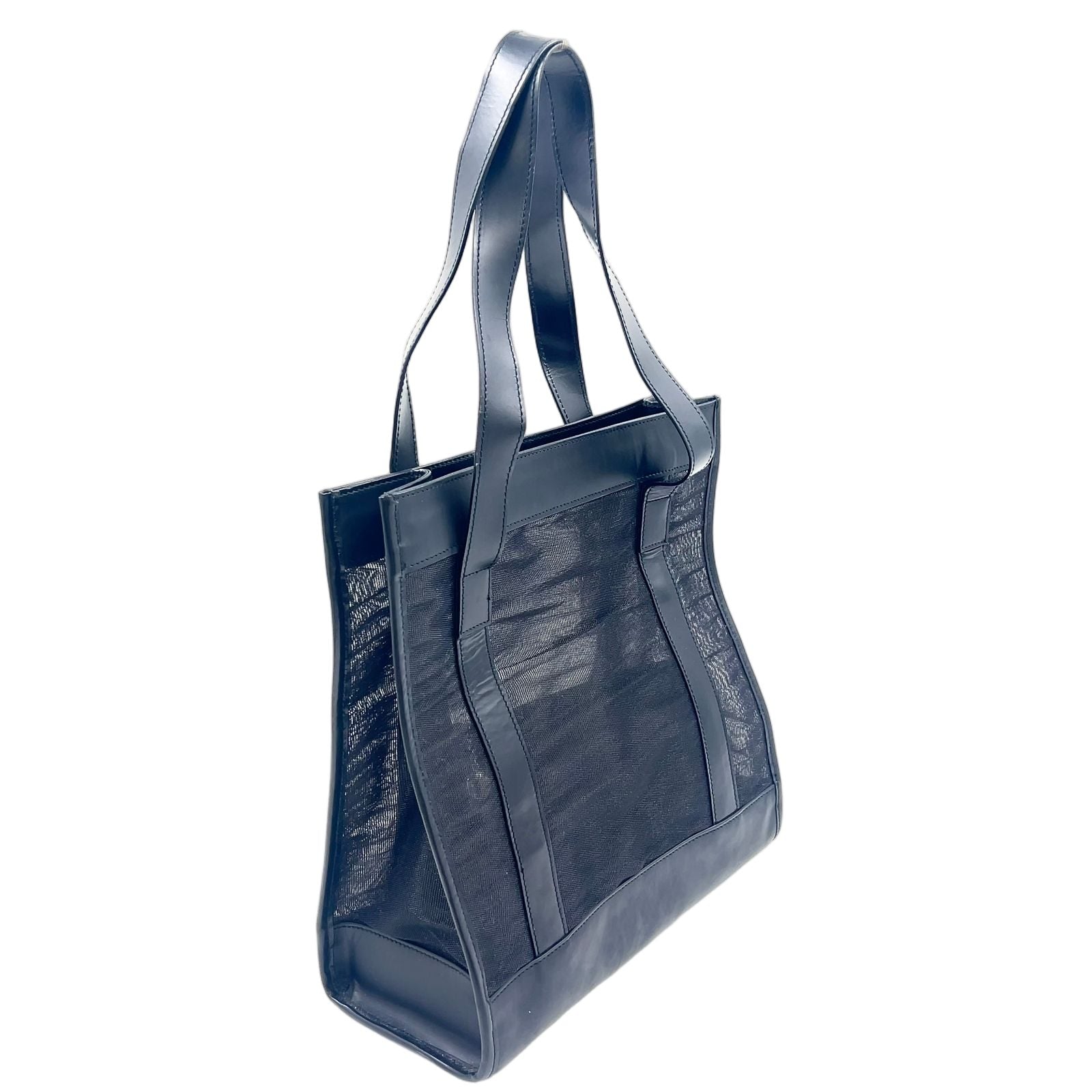 Gucci Mesh Leather Nylon Black Tote Silver — view 2