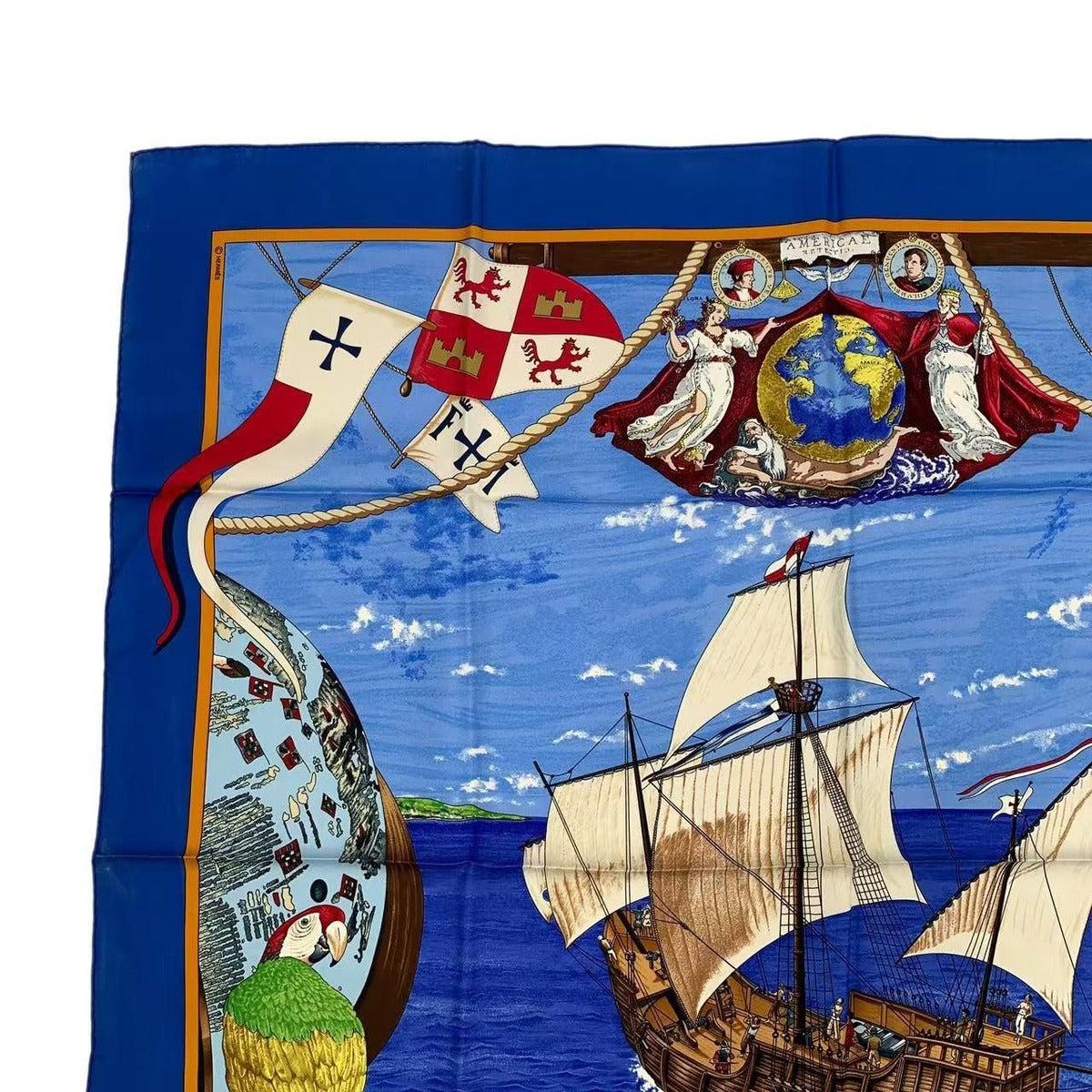 Hermes Scarf Silk Carre 90 Christophe Colomb Decouvre L'amerique 12 Octobre — view 2