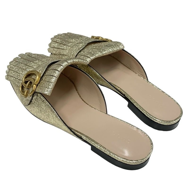 Gucci Double G GG Marmont Sandals Mules Slippers Shoes Fringe Leather — view 4