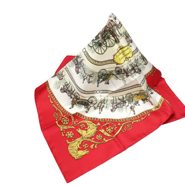 Hermes Promenade Carre 90 LA de Longchamps Scarf Red — view 2