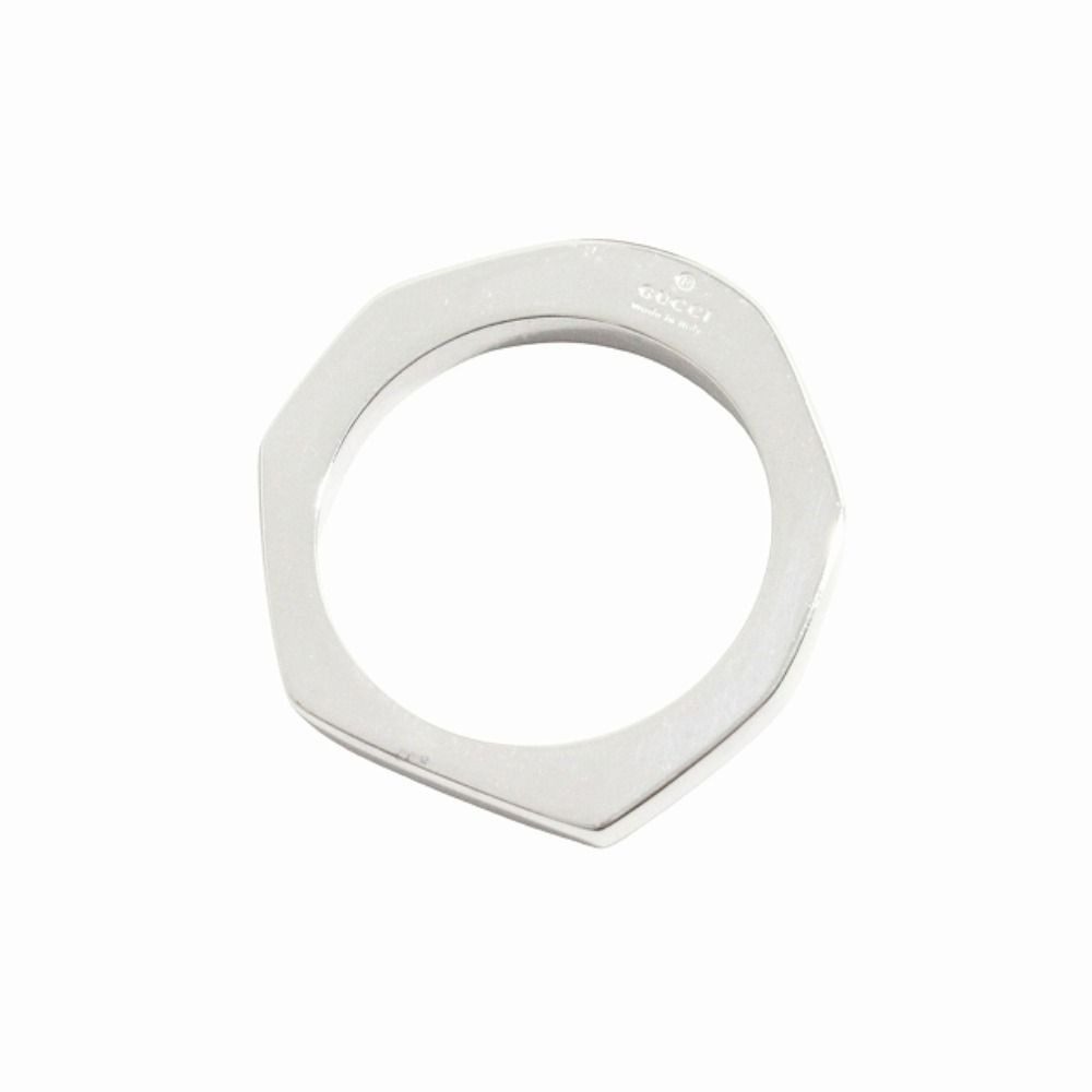 Gucci Polished Asymmetric Nut Motif Hexagon Ring Silver — view 4