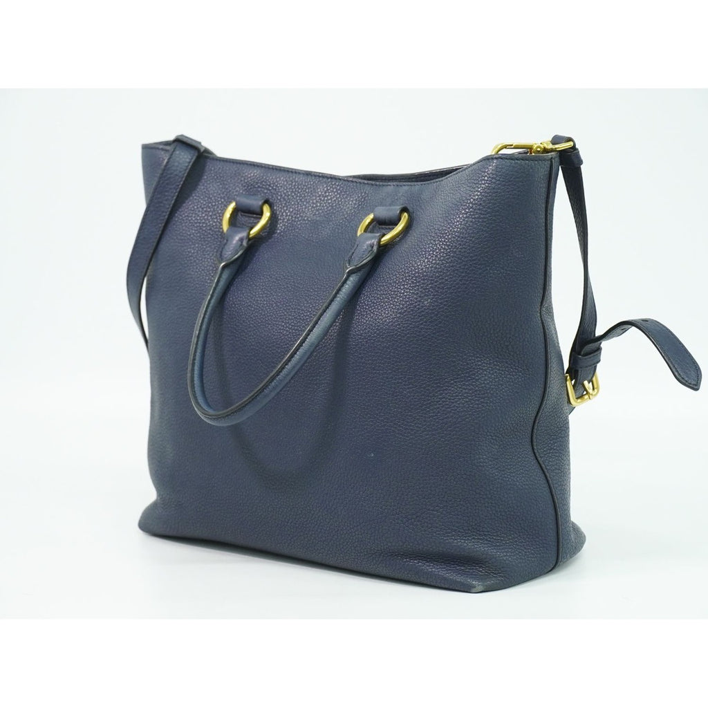 Prada Leather 2-Way Shoulder Bag Tote Navy — view 2