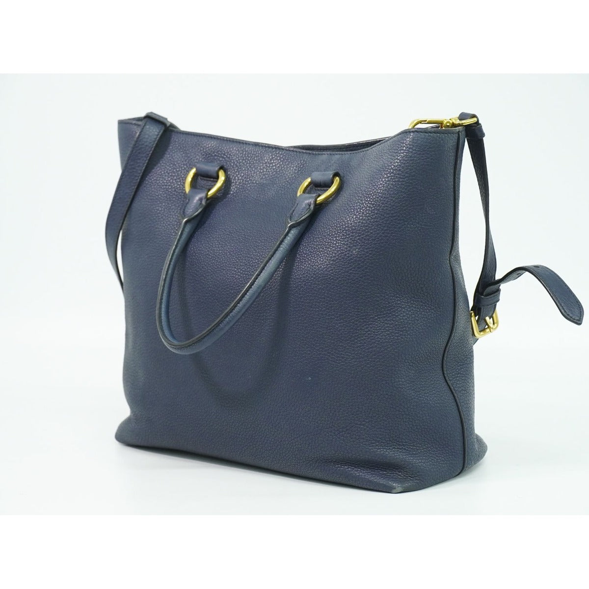 Prada Leather 2-Way Shoulder Bag Tote Navy — view 2