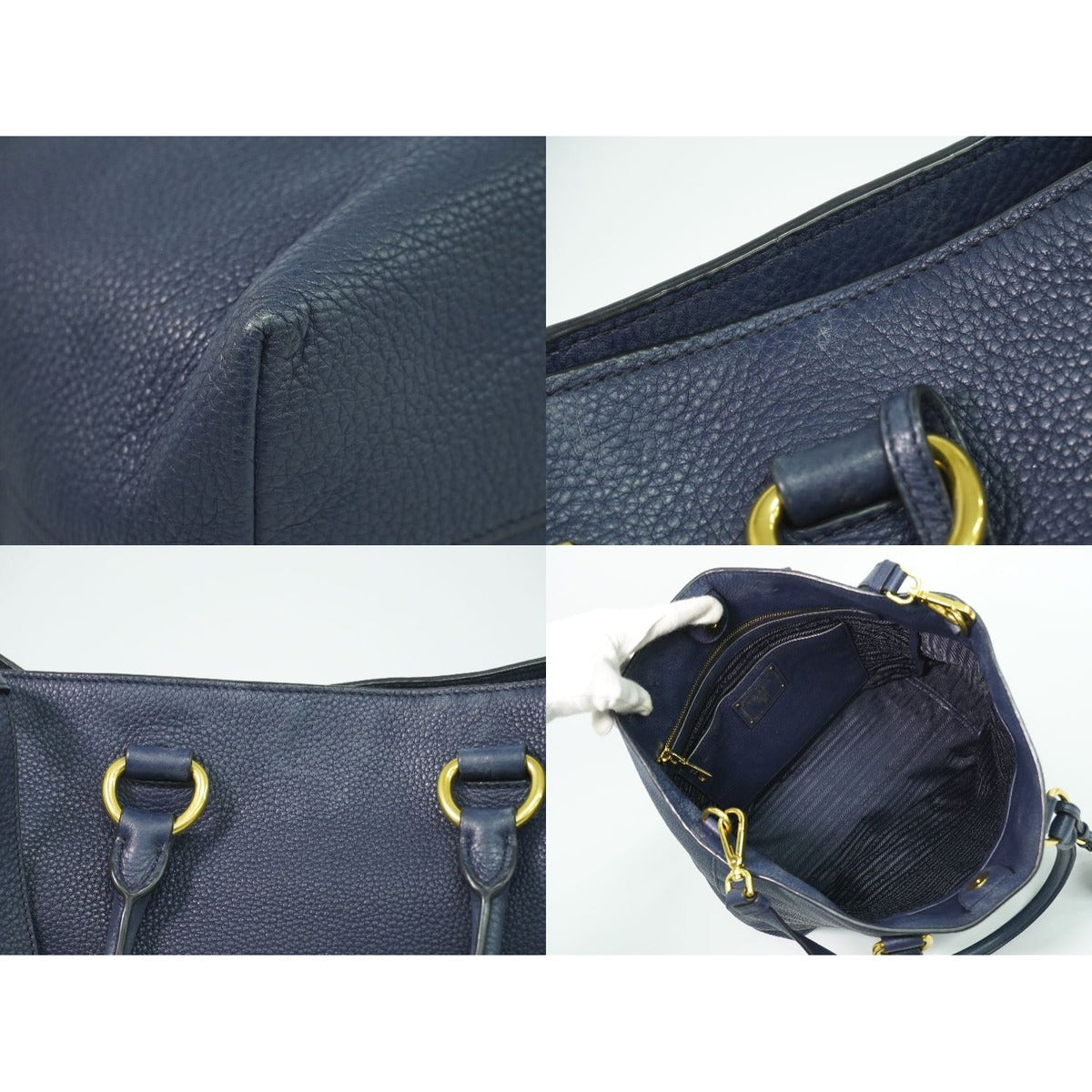 Prada Leather 2-Way Shoulder Bag Tote Navy — view 7