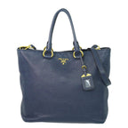 Prada Leather 2-Way Shoulder Bag Tote Navy