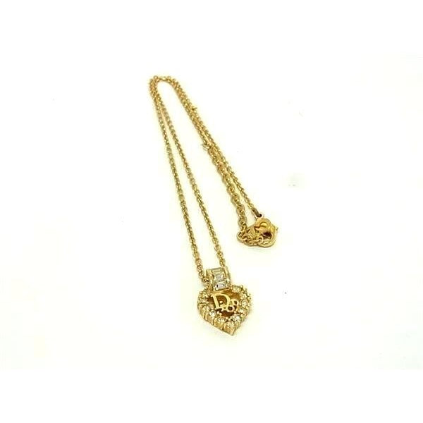 Christian Dior Necklace Logo Rhinestone Gold Metal