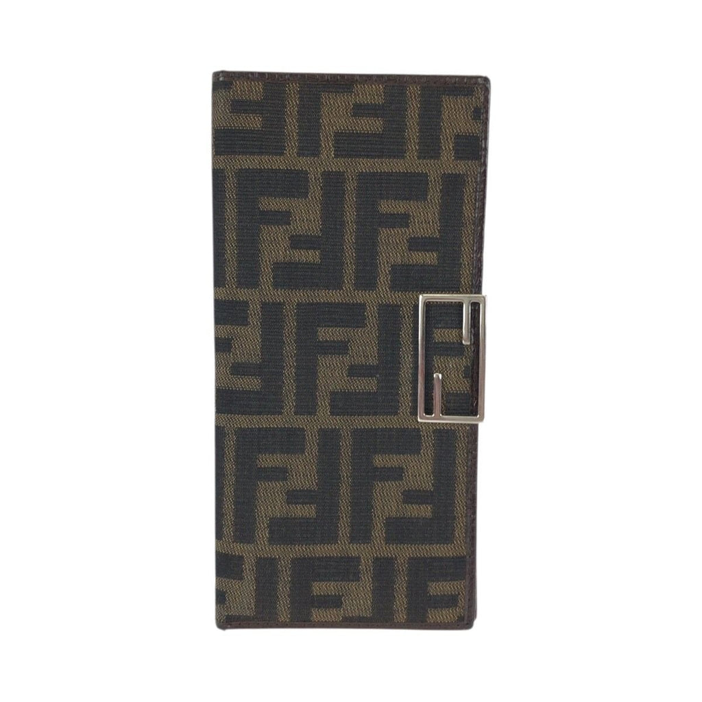 Fendi Zucca Dark Brown Silver Canvas Leather Wallet