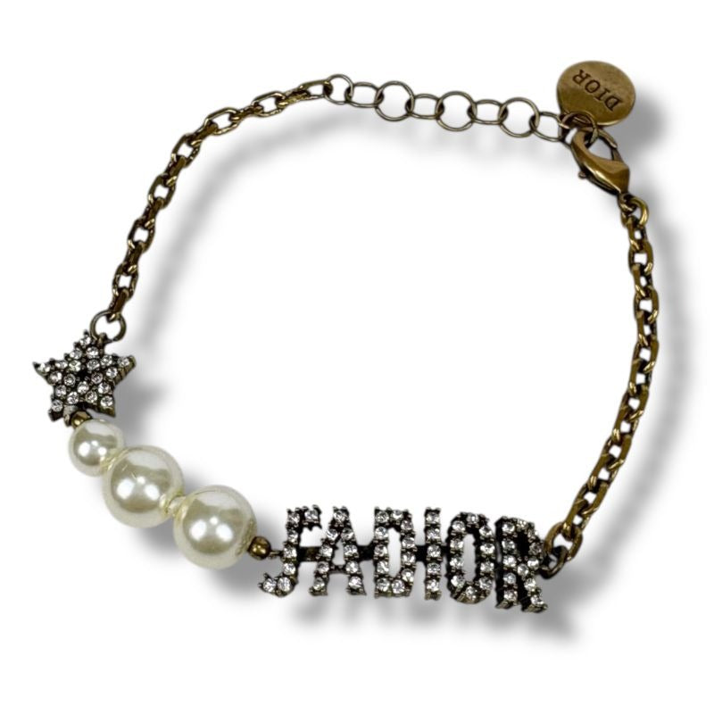 Christian Dior Bracelet Gold Hardware Pearl Star Rhinestone Vintage Work