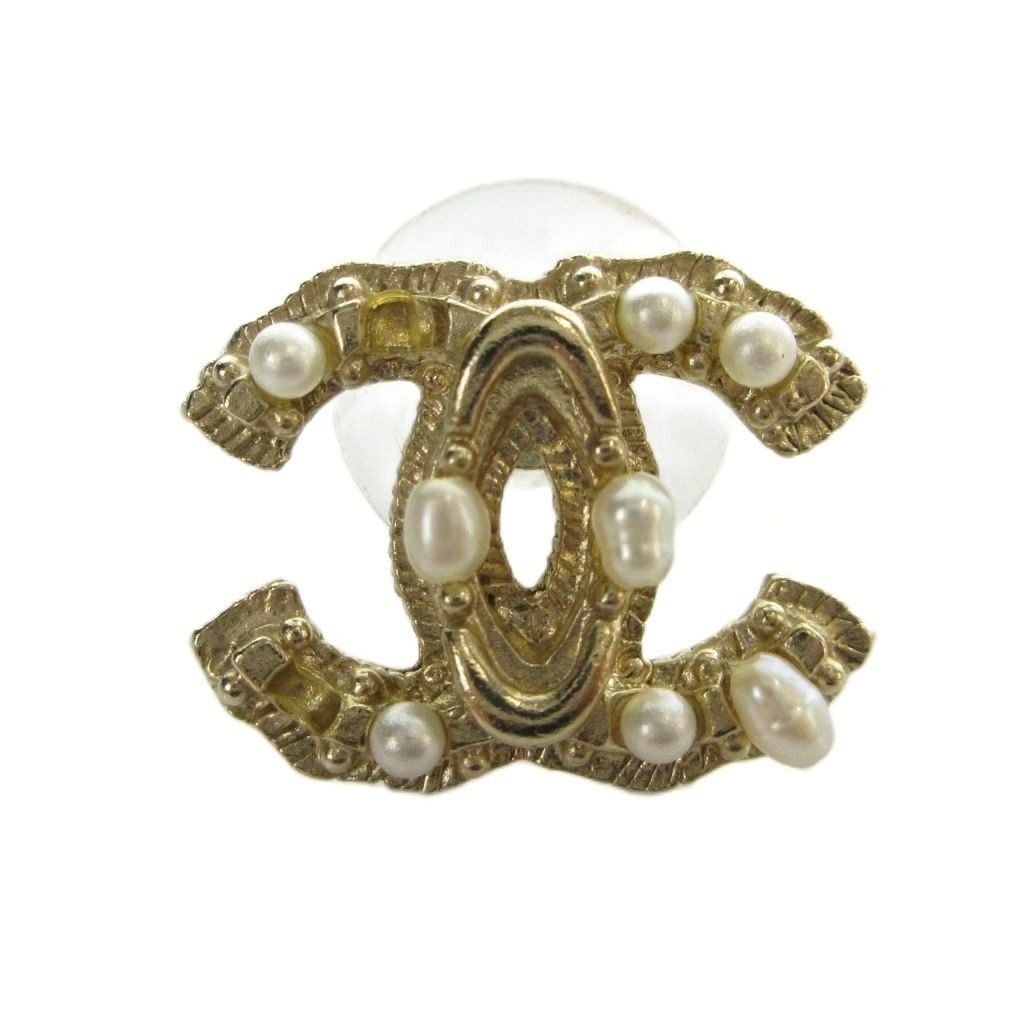 Chanel Earrings Only Pearl CC Logo Gold