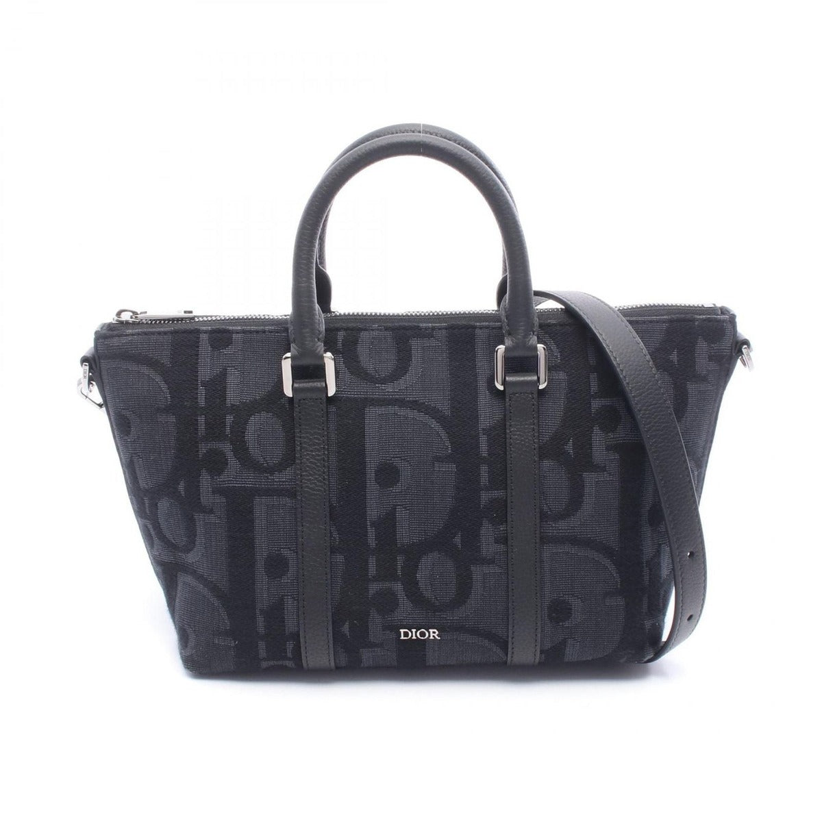 Dior Handbag Weekender 25 Maxi Oblique Black Canvas Leather