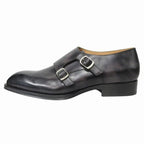 Louis Vuitton Double Monk Strap Dress Business Shoes Leather Silver Black
