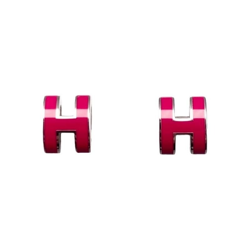 Hermes Earrings Pop Ash Mini H Pink Silver Hardware Boucles D'oreilles — view 2