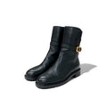 Dior Christian Empreinte Boots Shoes Leather Black Gold Logo Belt