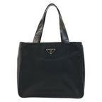 Prada Tessuto Black Silver Nylon Leather Handbag