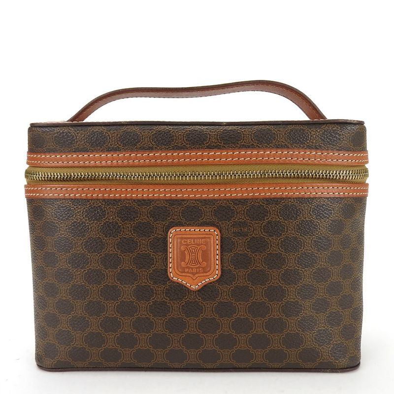 Celine Handbag Macadam Leather Brown Gold Hardware Vanity Bag Pouch