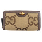 Gucci Bamboo Jumbo GG Canvas Leather Round Zipper Long Wallet