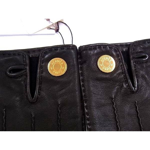 Hermes Series Lambskin Gold Gloves 6.5 Brown — view 3