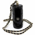 Chanel Quilted Chain Shoulder Lip Case Patent Leather Mirror Black S