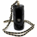 Chanel Quilted Chain Shoulder Lip Case Patent Leather Mirror Black S