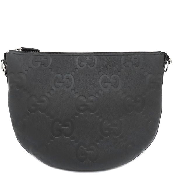 Gucci Shoulder Bag Jumbo GG Messenger Leather GG Leather Black Silver