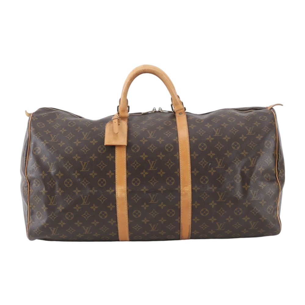 Louis Vuitton Monogram Keepall 60 Leather Boston Bag Tote Carry