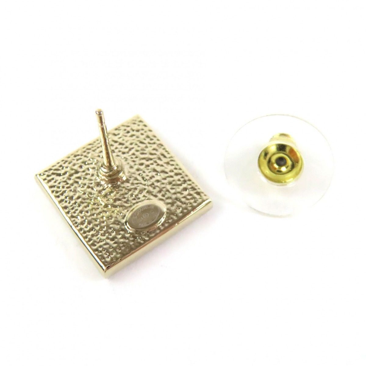 Chanel CC Logo Square Earrings Gold White Box Recommended — view 5