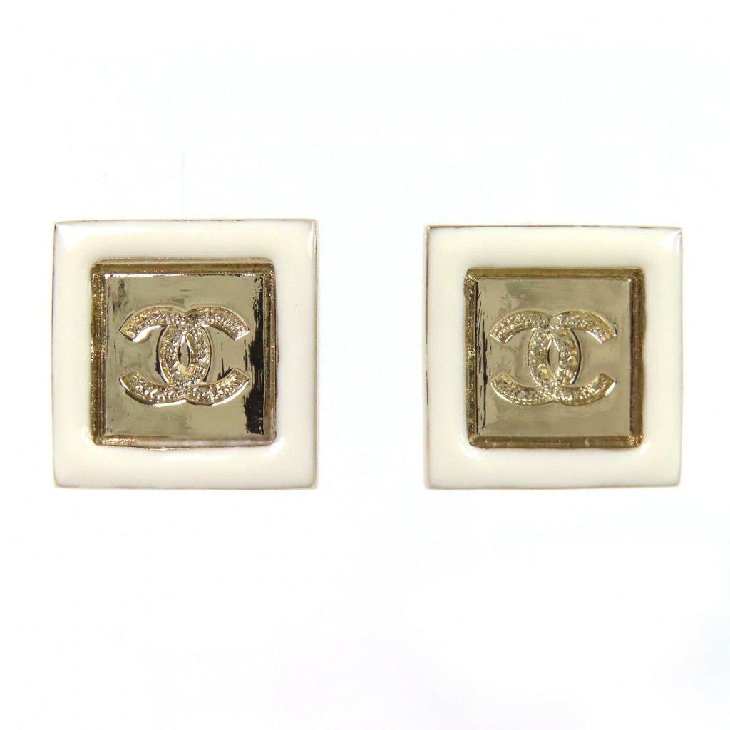 Chanel CC Logo Square Earrings Gold White Box Recommended