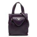 Prada Triangle Logo Plate Tote Shoulder Bag 2-Way 1 Bg418 Purple Leather