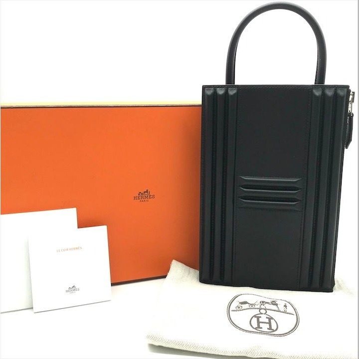 Hermes Cadena Tadelakt Black Hand Bag