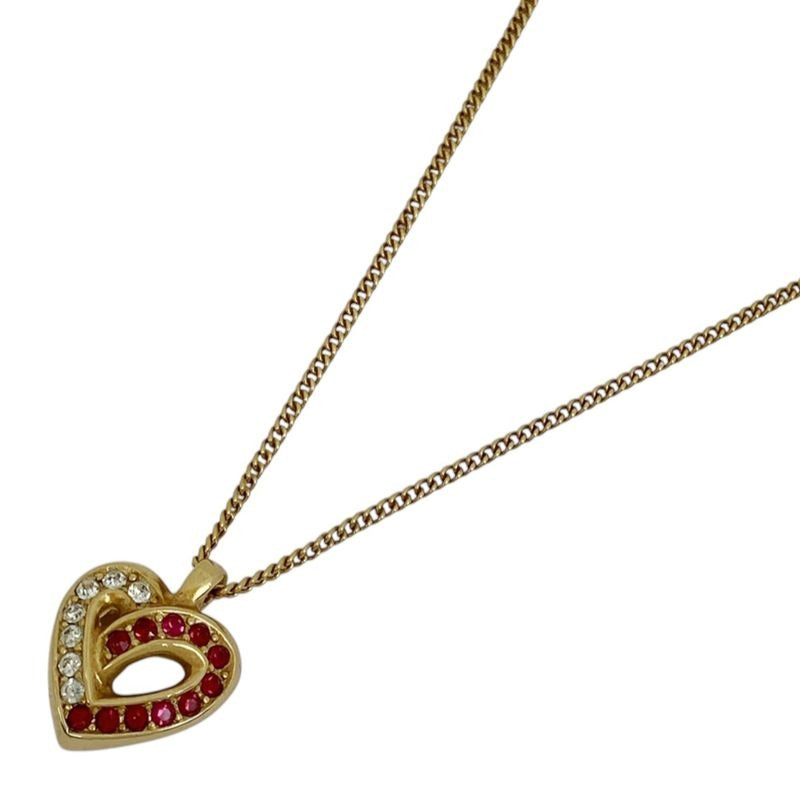 Christian Dior Heart Motif Rhinestone Necklace Pendant GP Gold Red — view 2