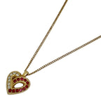 Christian Dior Heart Motif Rhinestone Necklace Pendant GP Gold Red — view 2