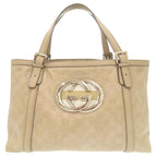 Gucci Guccissima GG Logo Leather Beige Tote Handbag 0245