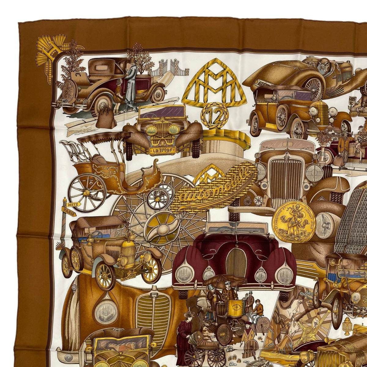 Hermes Scarf Silk Carre 90 L'elegance Et le Confort en Automobile Comfort Brown — view 2