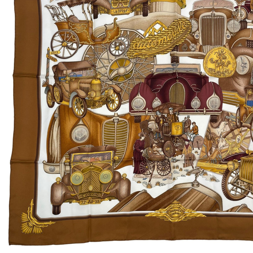 Hermes Scarf Silk Carre 90 L'elegance Et le Confort en Automobile Comfort Brown — view 4