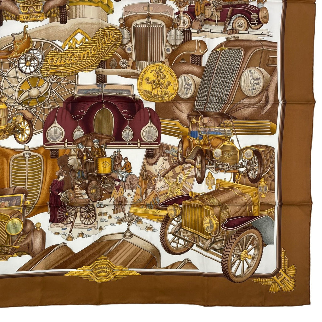 Hermes Scarf Silk Carre 90 L'elegance Et le Confort en Automobile Comfort Brown — view 5