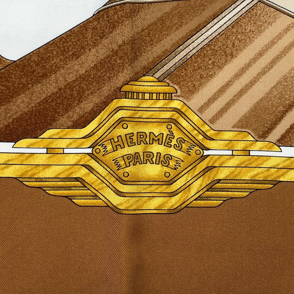 Hermes Scarf Silk Carre 90 L'elegance Et le Confort en Automobile Comfort Brown — view 7