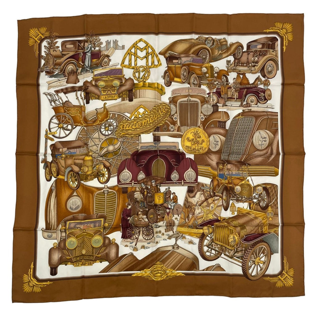 Hermes Scarf Silk Carre 90 L'elegance Et le Confort en Automobile Comfort Brown