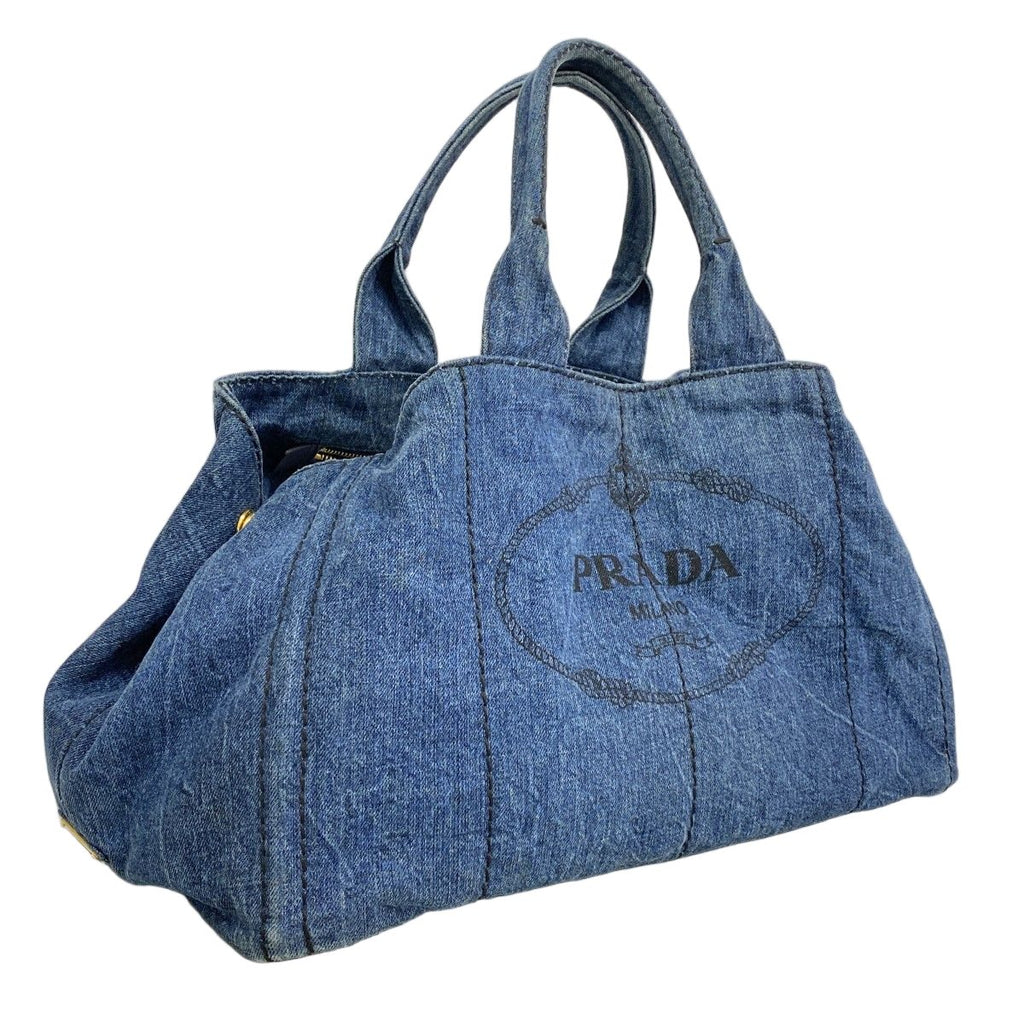 Prada Handbag Canapa Denim Navy Gold — view 2