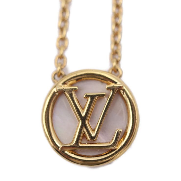 Louis Vuitton Collier L TO V Necklace Metal Mother-of-pearl Gold Circle — view 2