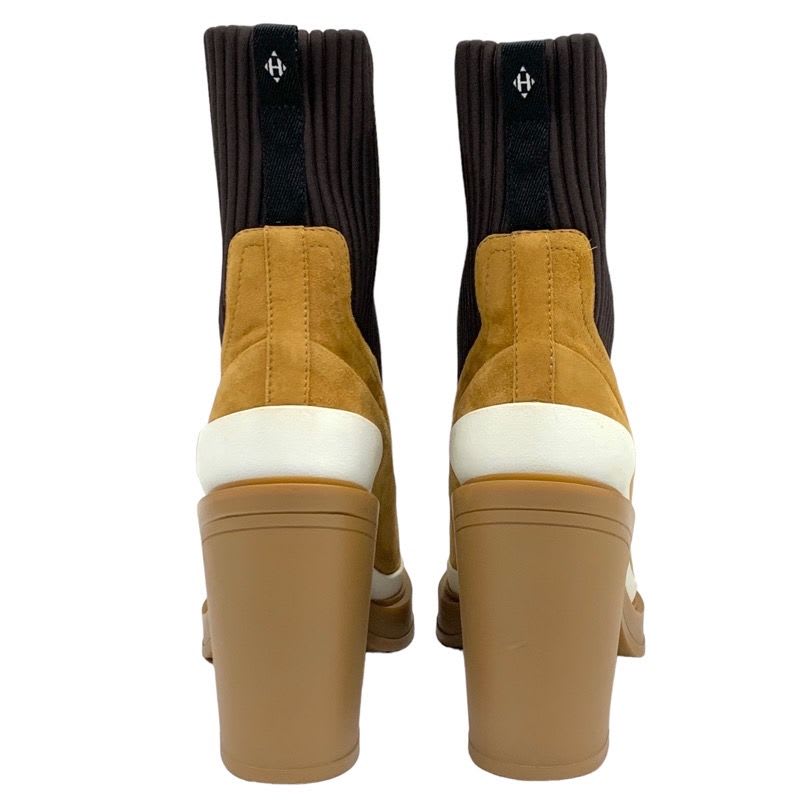 Hermes Boots Short Sock Shoes Suede Fabric Bicolor Camel Brown — view 5