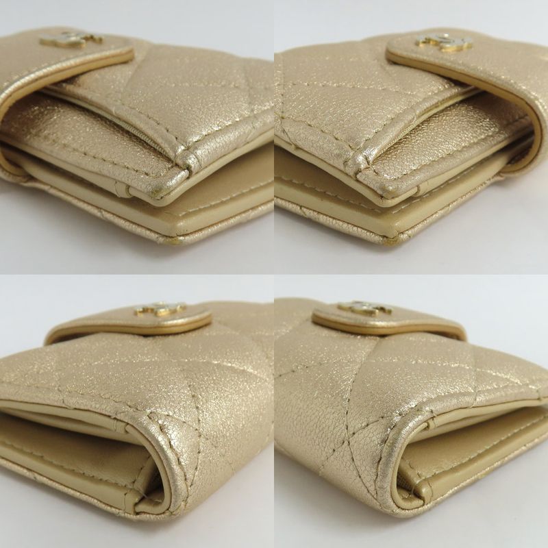 Chanel Classic Small Wallet Ap1991 Quilted Card Bifold Gold Mini — view 9