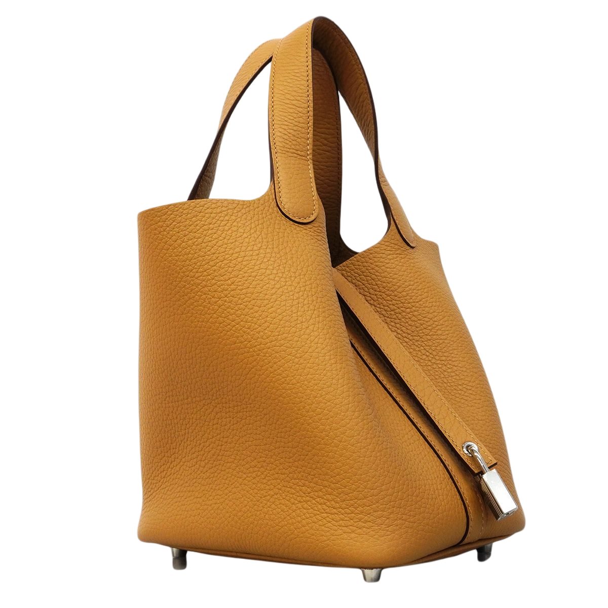 Hermes Handbag Picotin Lock PM Taurillon Clemence Tabac Camel Silver — view 2