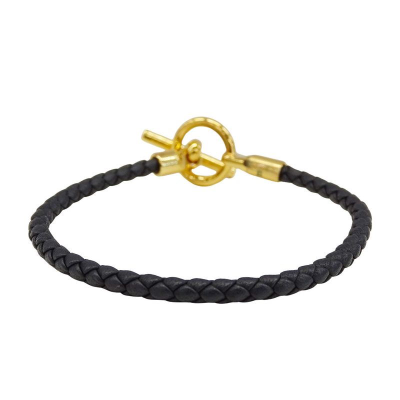 Hermes Bracelet Leather Glenan Black Gold Hardware Size — view 4