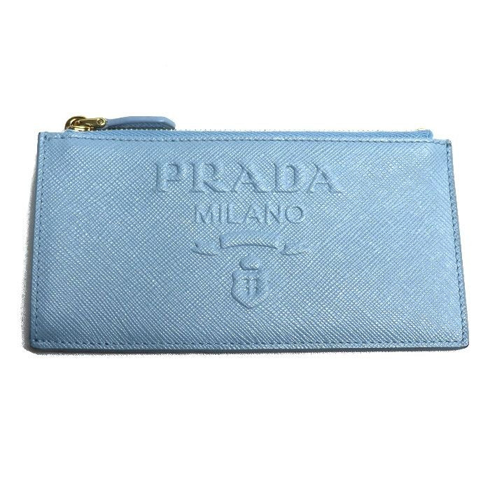 Prada Saffiano Embossed Logo Fragment Case Card Light Blue 1 Mc079 Coin — view 2