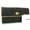 Chanel Wallet Quilted Black Leather And Vinyl Foldable Long