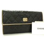 Chanel Wallet Quilted Black Leather And Vinyl Foldable Long